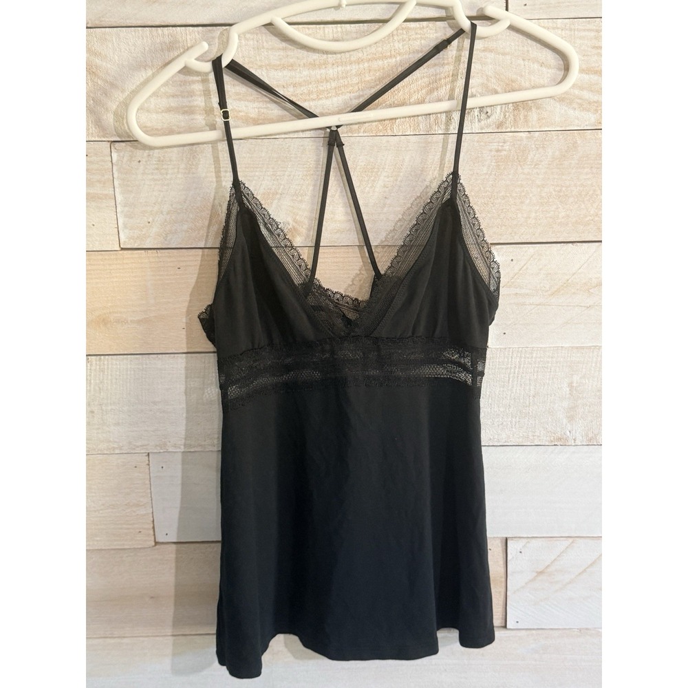Victoria Secret Black Soft Modal Lace Trim Top Sz S NWT